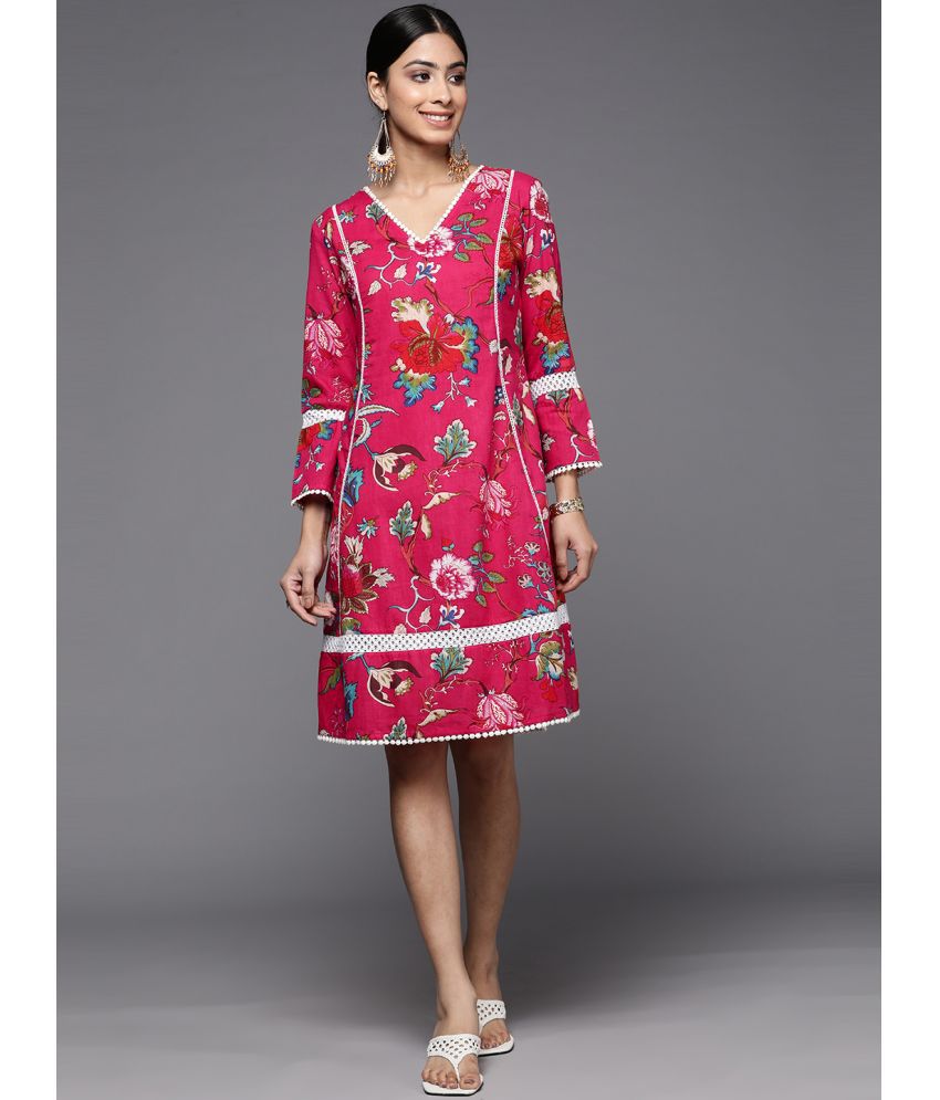     			Varanga Cotton Printed Above Knee Women's A-line Dress - Pink ( Pack of 1 )