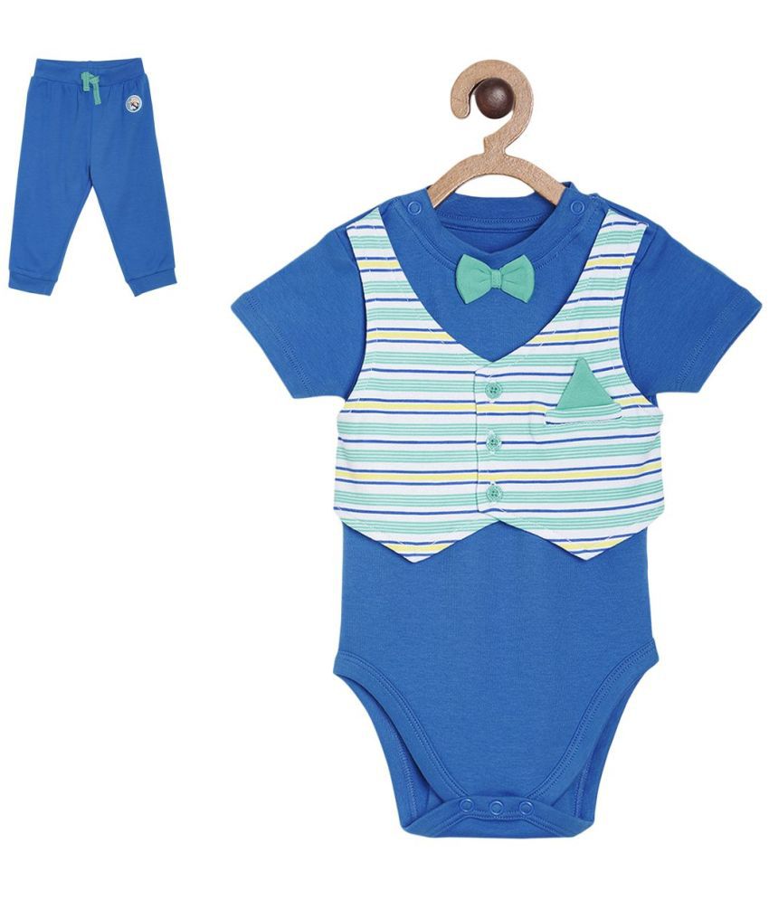     			miniklub Blue Cotton Baby Boy Bodysuit & Jogger Set ( Pack of 2 )