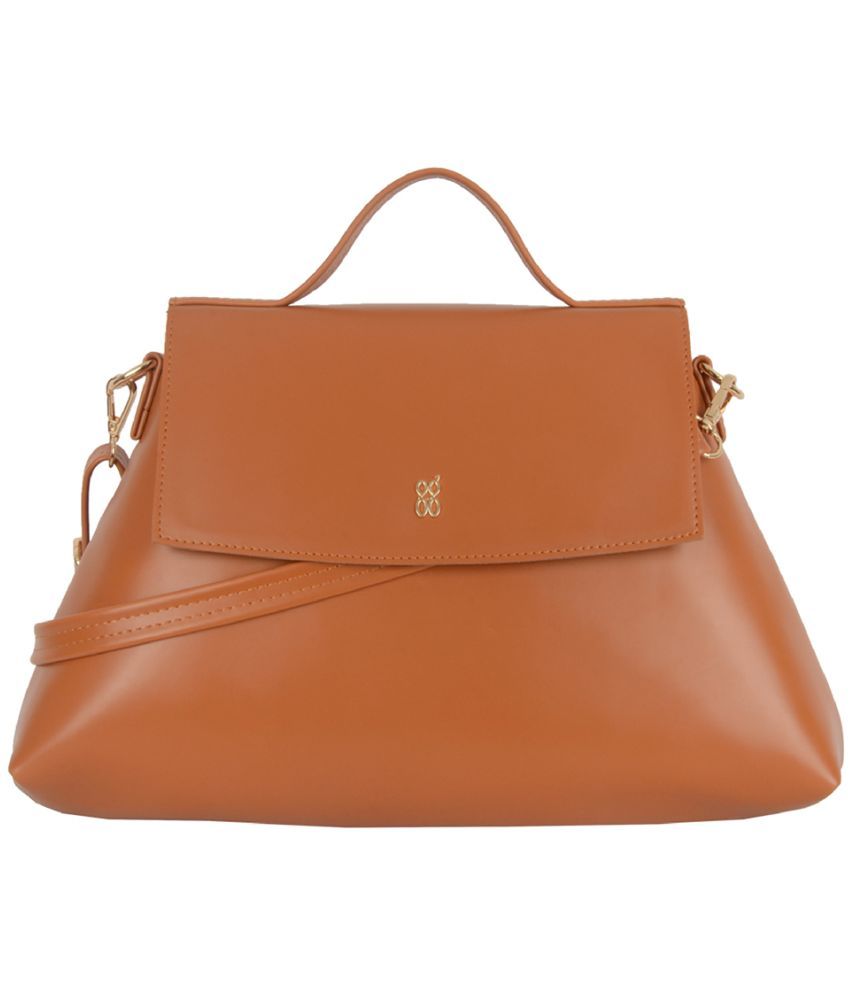     			Baggit Tan Faux Leather Satchel Bag