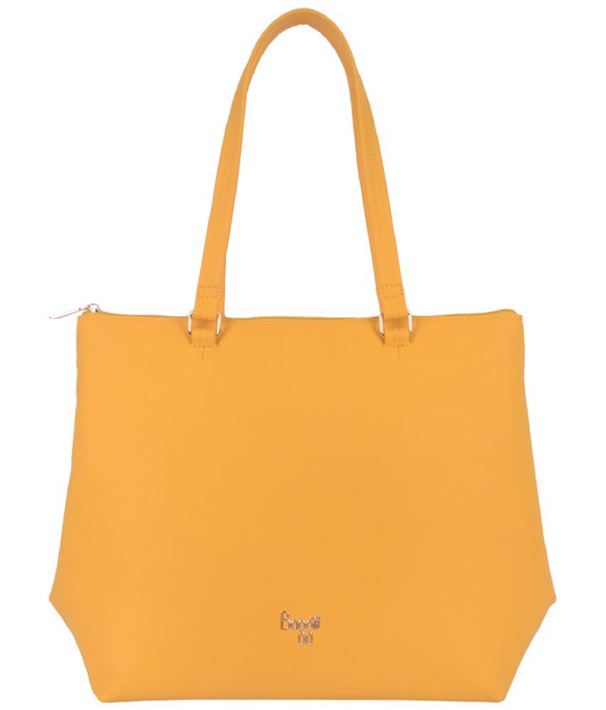     			Baggit Yellow Faux Leather Tote Bag