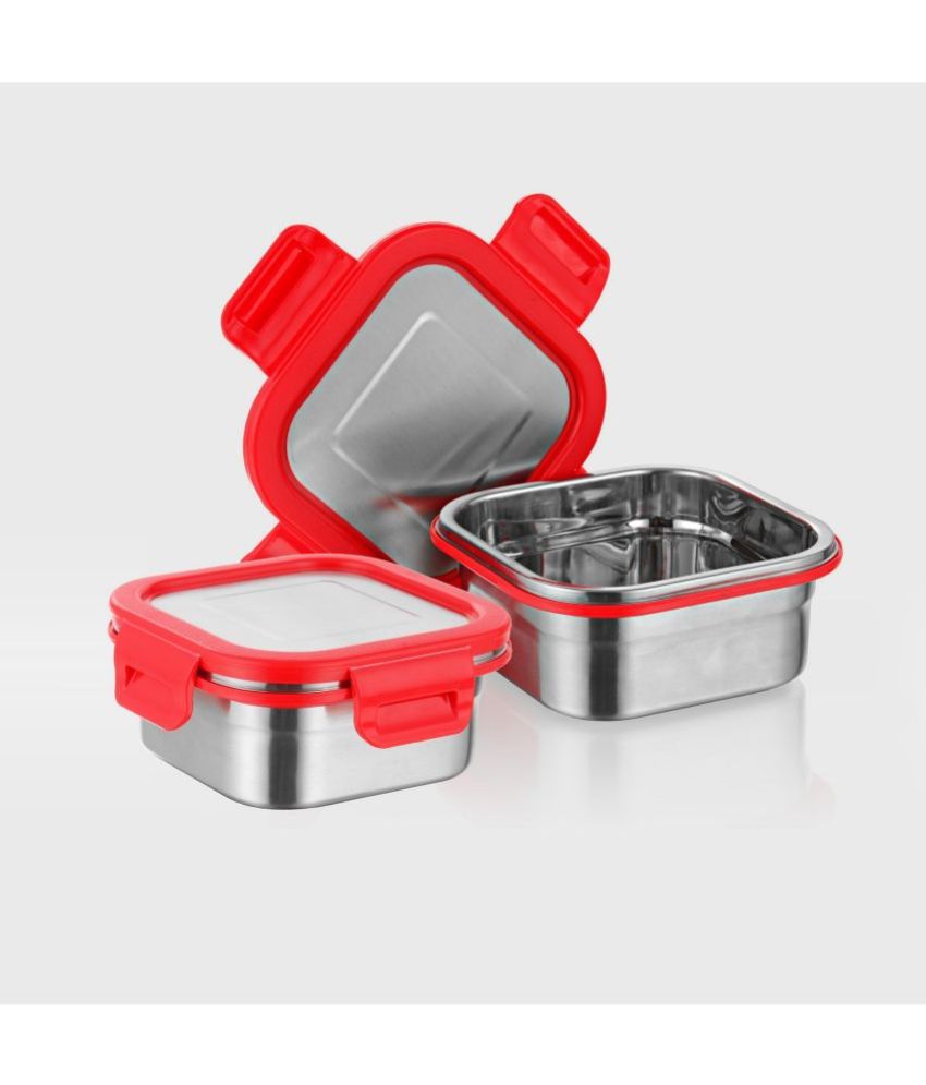    			Classic Essentials Square Container Steel Red Food Container ( Set of 3 )