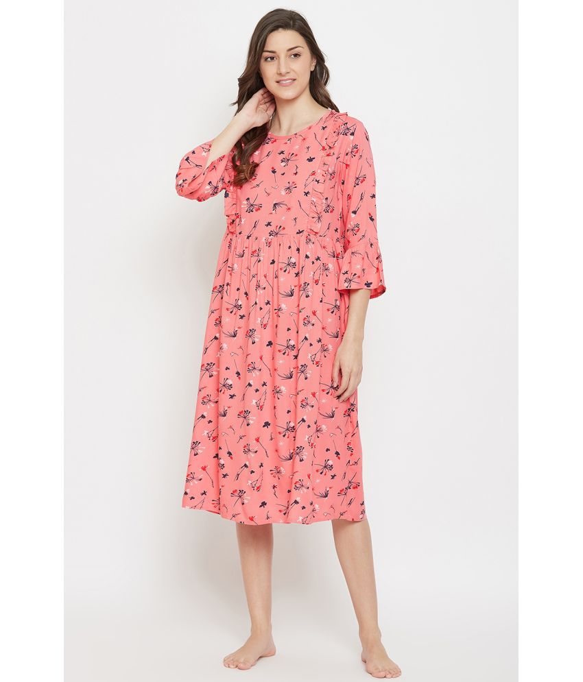     			Clovia Pink Cotton Women's Nightwear Night Dress ( Pack of 1 )