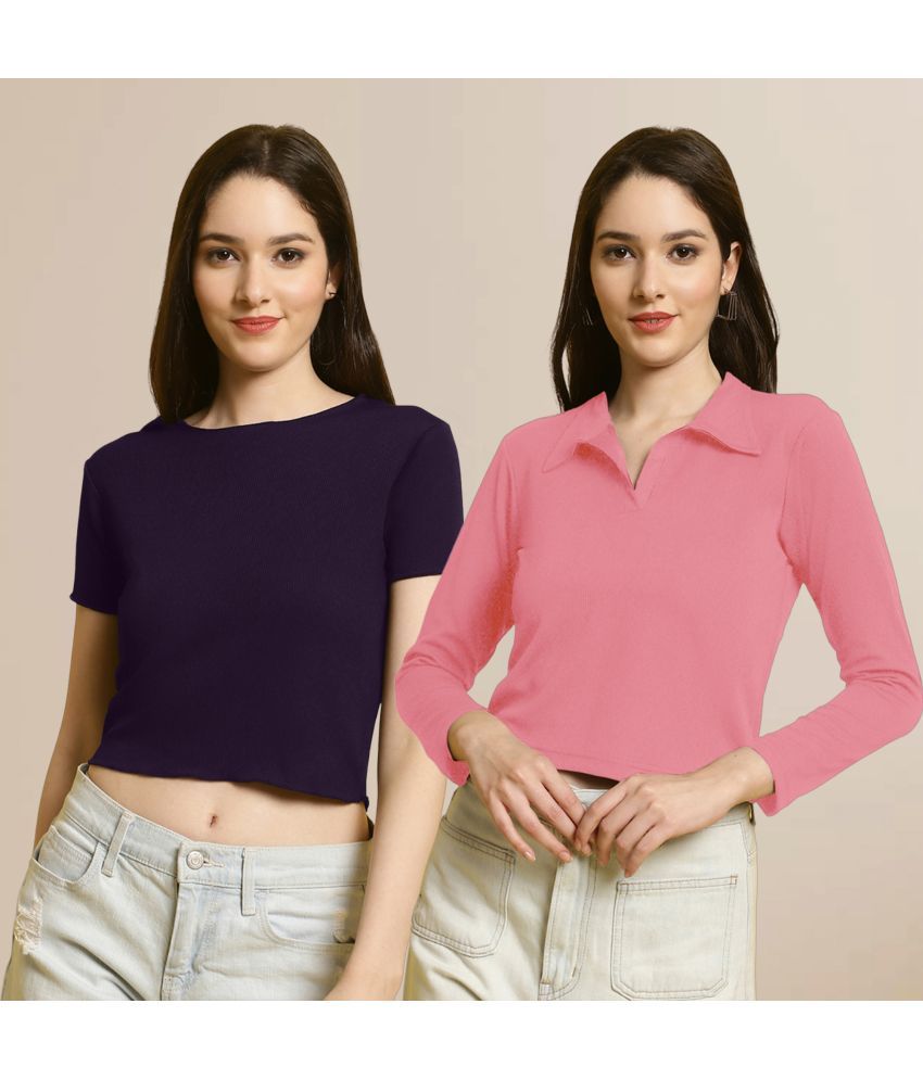     			Fabflee Multi Color Polyester Women's Crop Top ( Pack of 2 )