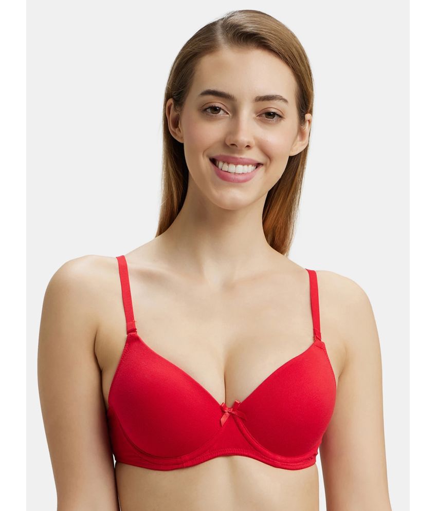     			Jockey 1245 Under-Wired Padded Super Combed Cotton Elastane Multiway T-Shirt Bra - Sangria Red