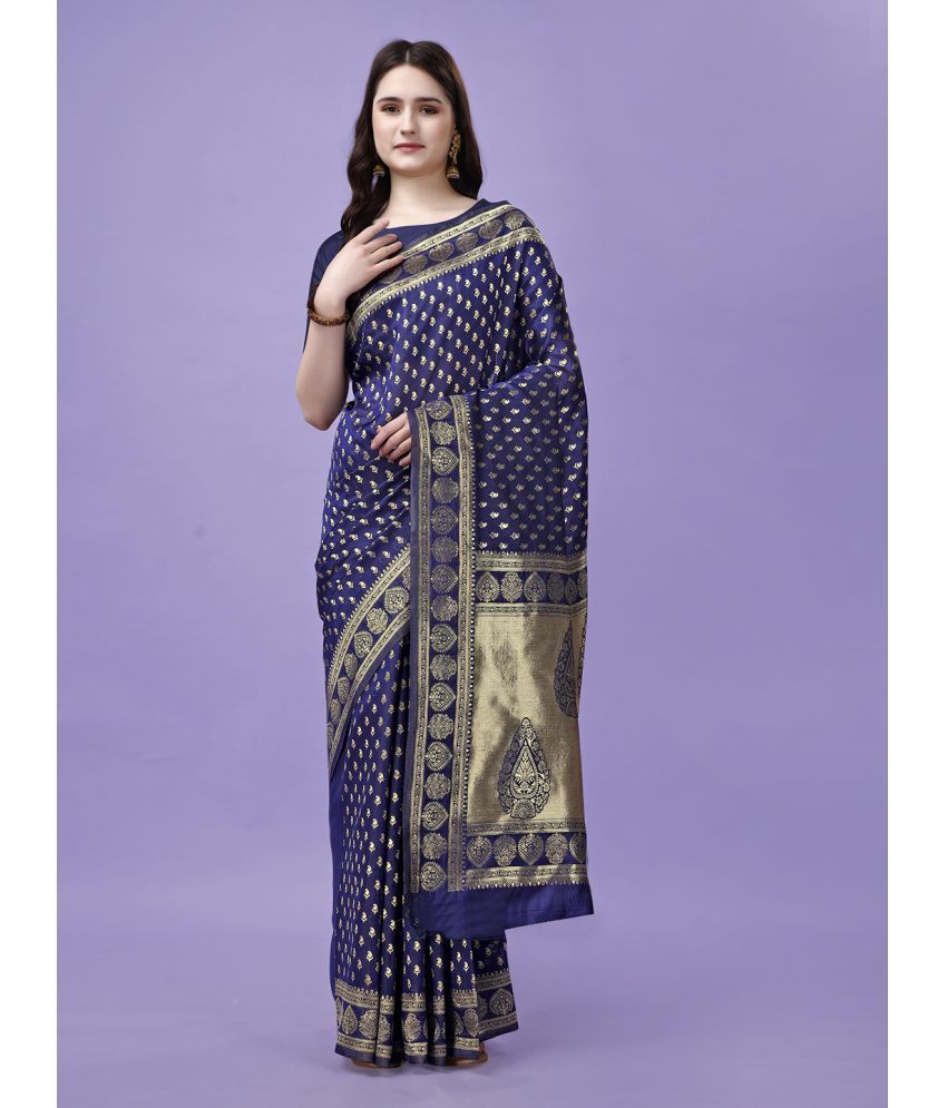     			LEELAVATI Banarasi Silk Embellished Saree With Blouse Piece - Navy Blue ( Pack of 1 )