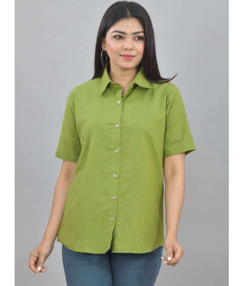     			QuaClo Olive Cotton Women's Shirt Style Top ( Pack of 1 )