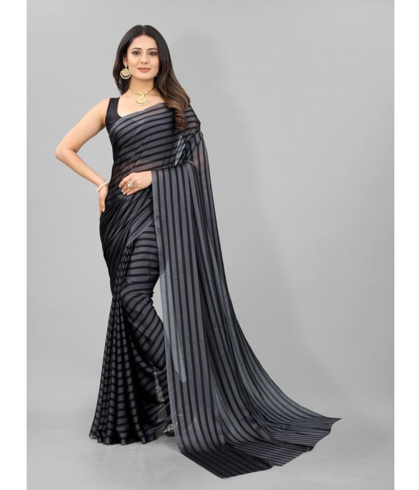     			SHREENATH FABRICS Georgette Striped Saree With Blouse Piece - Grey ( Pack of 1 )