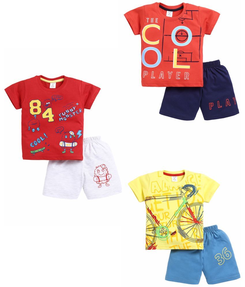     			Todd N Teen Multi Cotton Baby Boy T-Shirt & Shorts ( Pack of 3 )