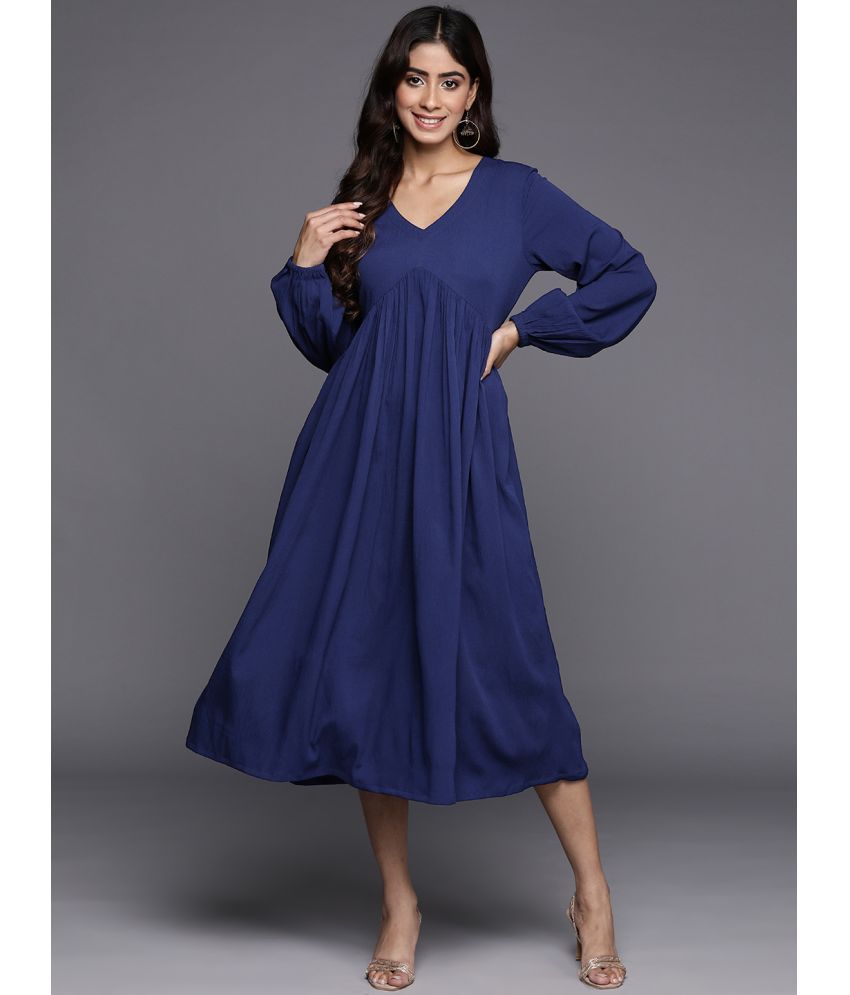     			Varanga Viscose Solid Midi Women's A-line Dress - Blue ( Pack of 1 )