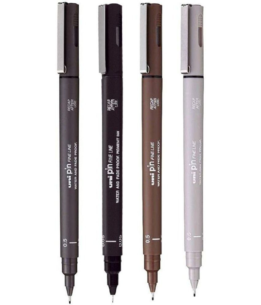     			uni-ball PIN-200D Fine Line Drawing Pens Combo Pack, 0.5 Black,0.5 Dark Grey,0.5 Light Grey & 0.5 Sepia, Pack of 4