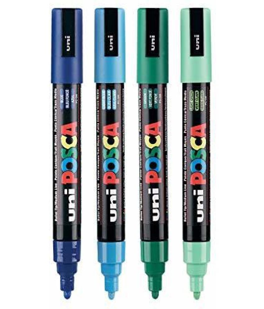     			uni-ball Posca 5M 1.8-2.5mm Bullet Shaped Markers, Blue, Light Blue, Green & Light Green, Pack of 4