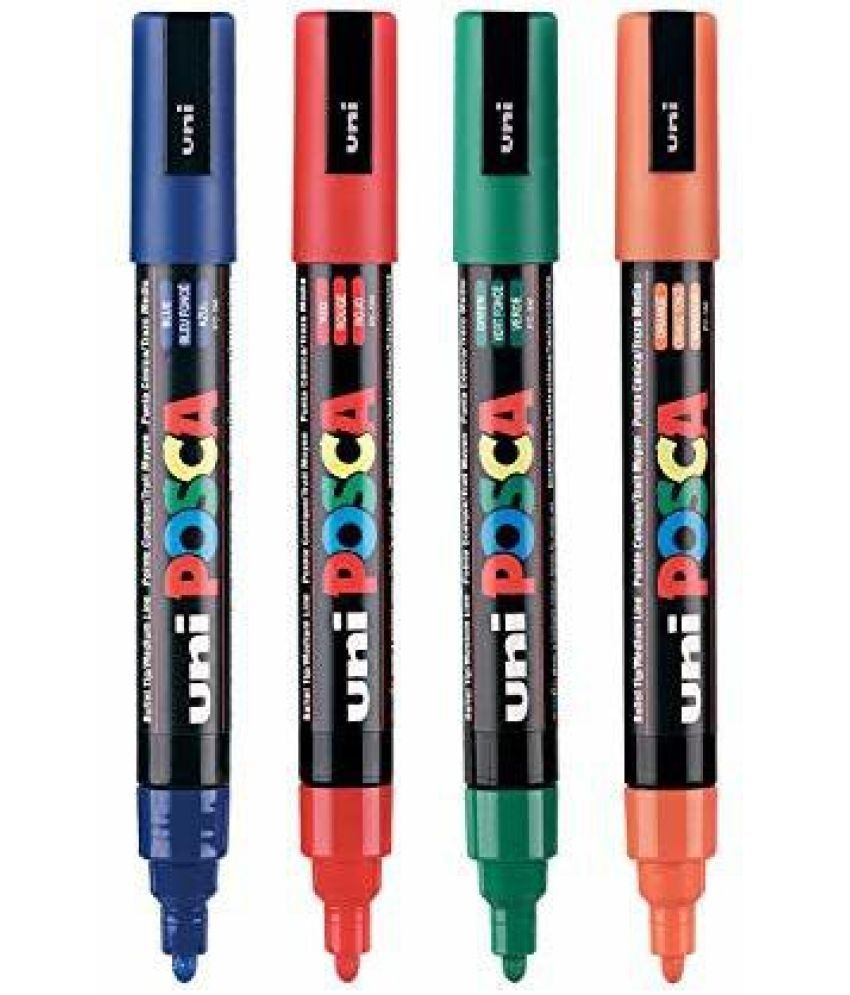     			uni-ball Posca 5M 1.8-2.5mm Bullet Shaped Markers, Red, Blue, Green & Orange, Pack of 4