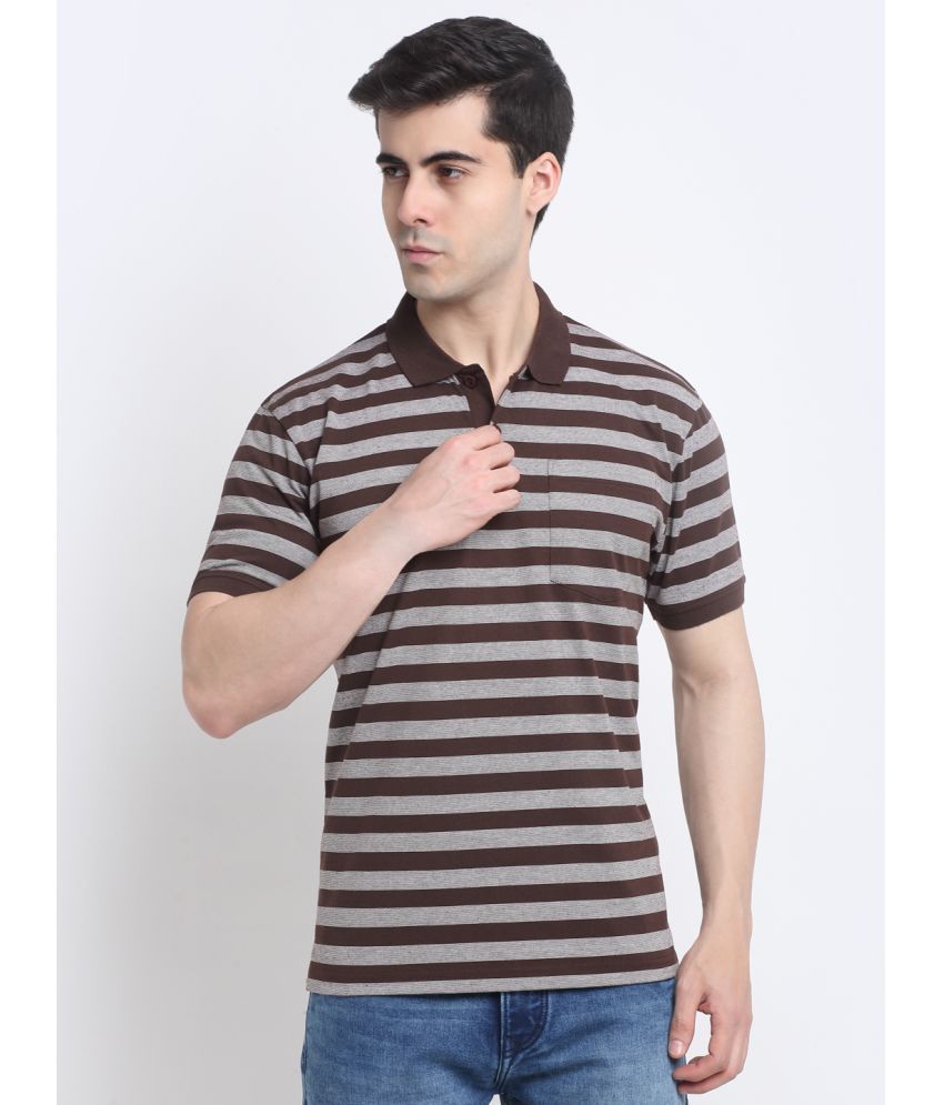     			HARBOR N BAY Cotton Blend Regular Fit Striped Half Sleeves Men's Polo T Shirt - Brown ( Pack of 1 )