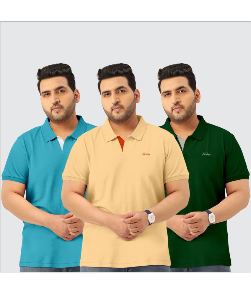     			TAB91 Cotton Blend Regular Fit Embroidered Half Sleeves Men's Polo T Shirt - Blue ( Pack of 3 )