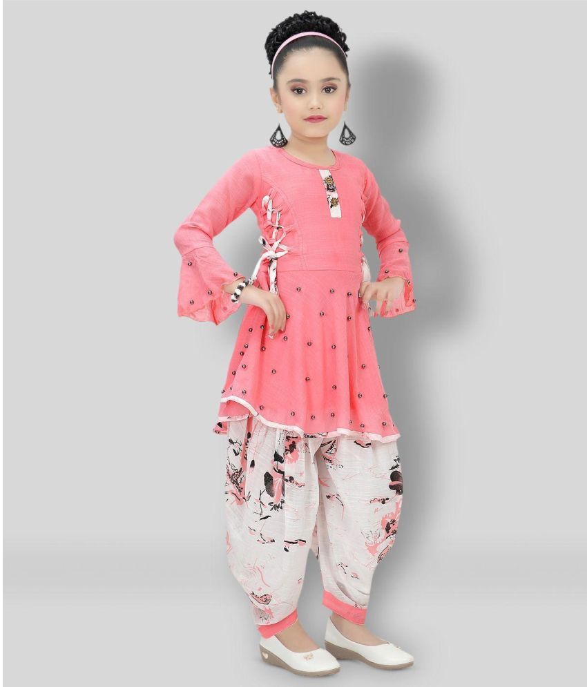     			Cherry Tree Pink Cotton Blend Girls Patiala Kurta Set ( Pack of 1 )