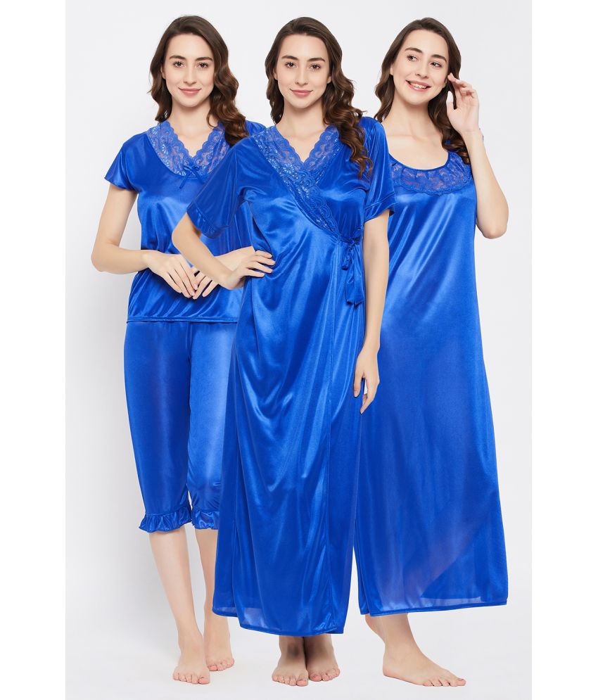     			Clovia Blue Satin Women's Nightwear Nightsuit Sets ( Pack of 4 )