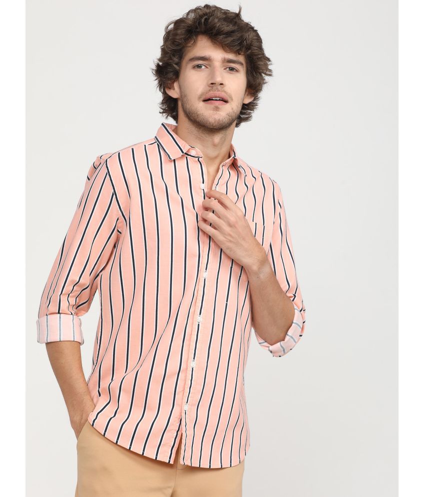     			Ketch 100% Cotton Slim Fit Striped Full Sleeves Men's Casual Shirt - Brown ( Pack of 1 )