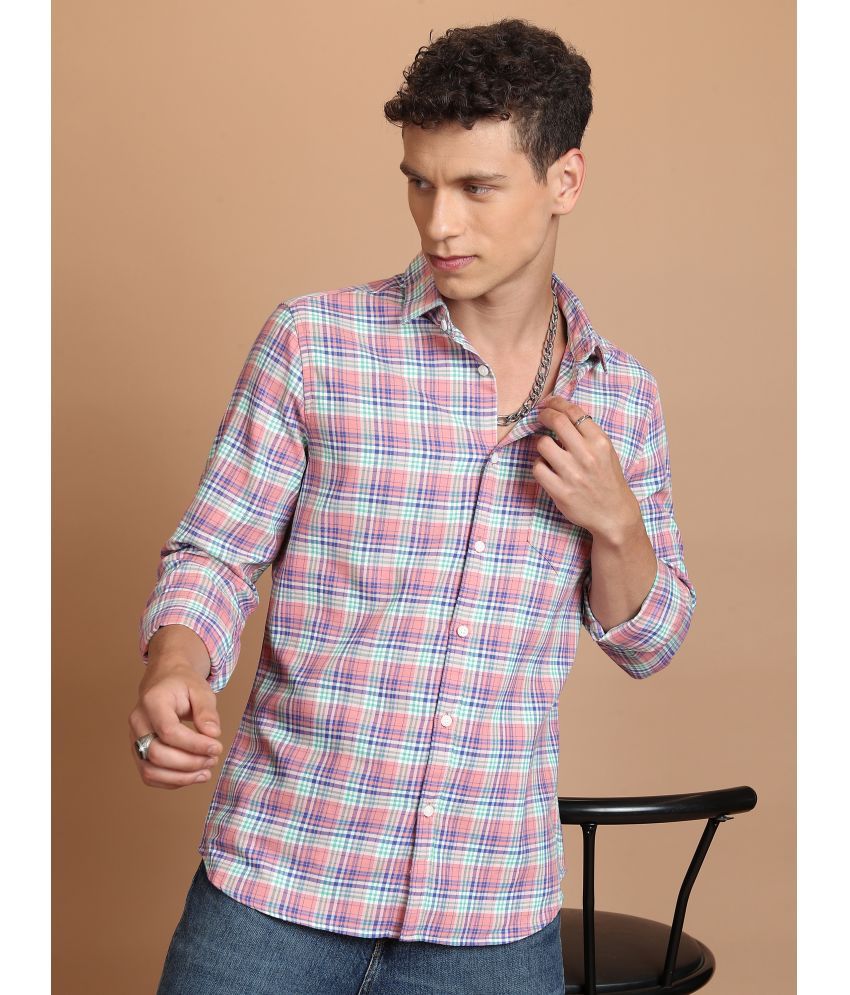     			Ketch Cotton Blend Slim Fit Checks Full Sleeves Men's Casual Shirt - Pink ( Pack of 1 )