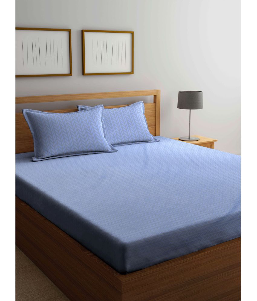     			Klotthe Poly Cotton Abstract 1 Double Bedsheet with 2 Pillow Covers - Blue