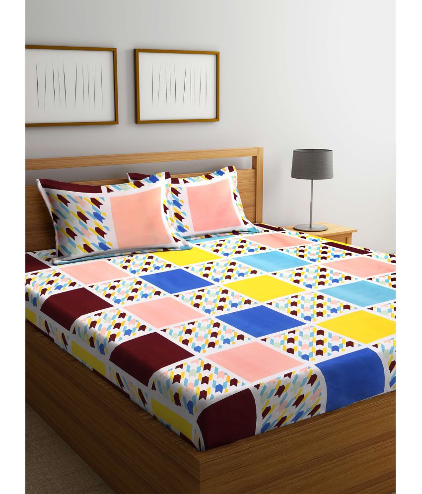     			Klotthe Poly Cotton Abstract 1 Double Bedsheet with 2 Pillow Covers - Multicolor