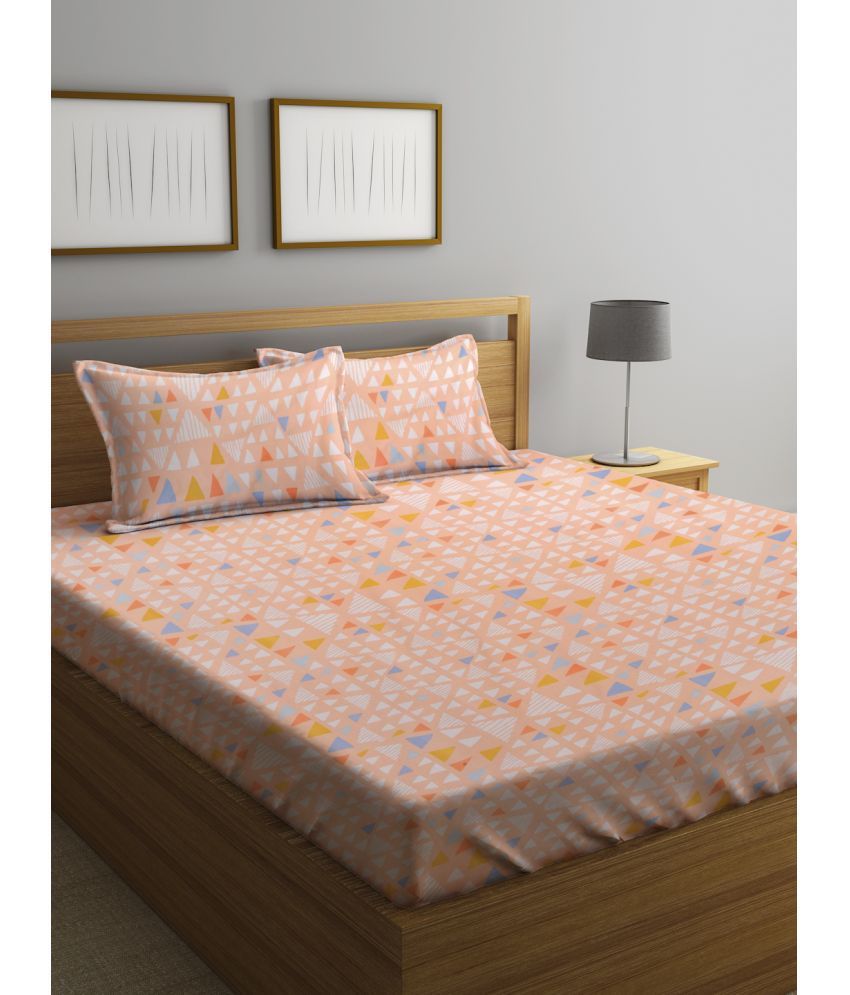     			Klotthe Poly Cotton Geometric 1 Double Bedsheet with 2 Pillow Covers - Peach