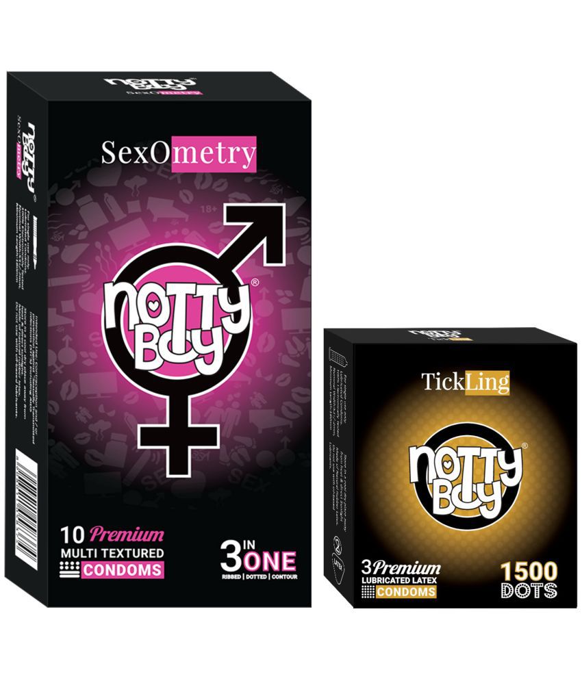     			NottyBoy Ribbed Dotted Contour and Super Dotted with 1500 Dots Condoms - (Set of 2, 13 Pieces)