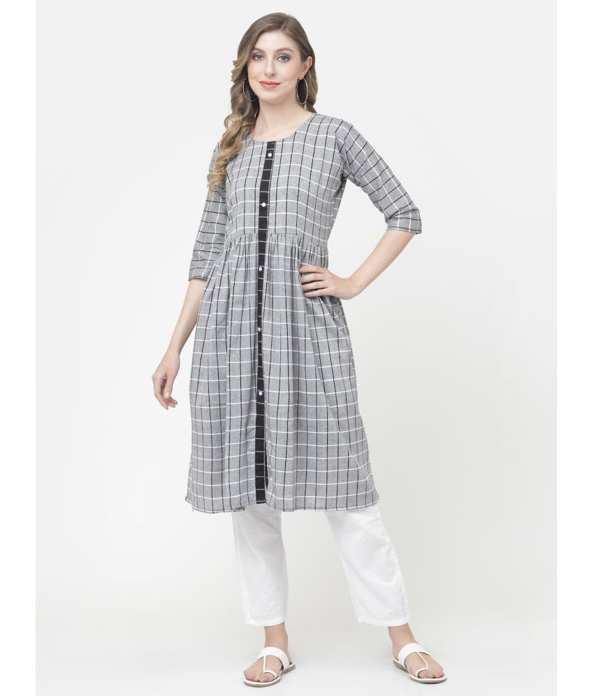     			VINHSCAPE Cotton Checks Tiered Flared Women's Kurti - Grey ( Pack of 1 )