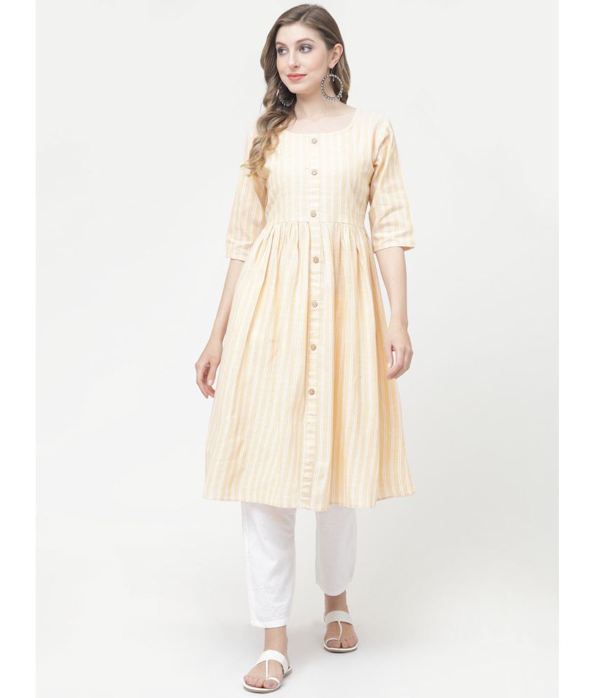     			VINHSCAPE Cotton Striped Tiered Flared Women's Kurti - Yellow ( Pack of 1 )
