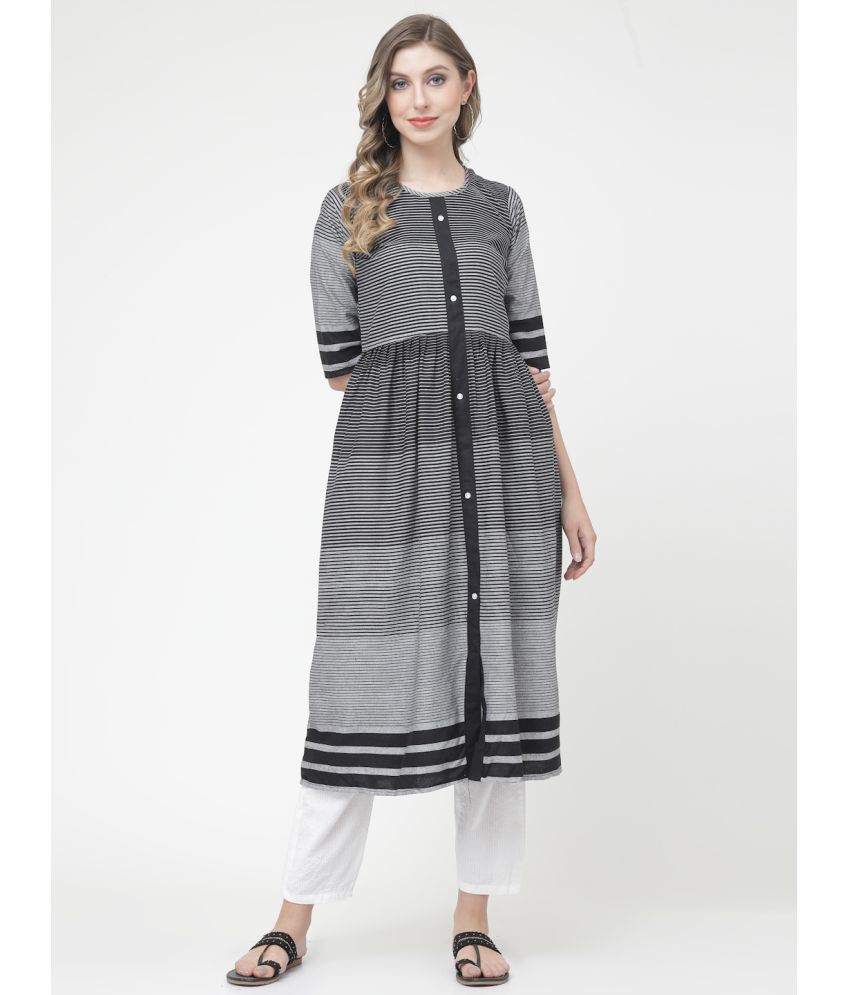     			VINHSCAPE Cotton Striped Tiered Flared Women's Kurti - Grey ( Pack of 1 )