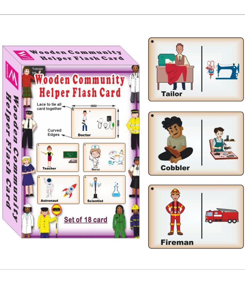     			WISSEN Wooden (MDF) Community helpers Learning Flash card with lacing thread.