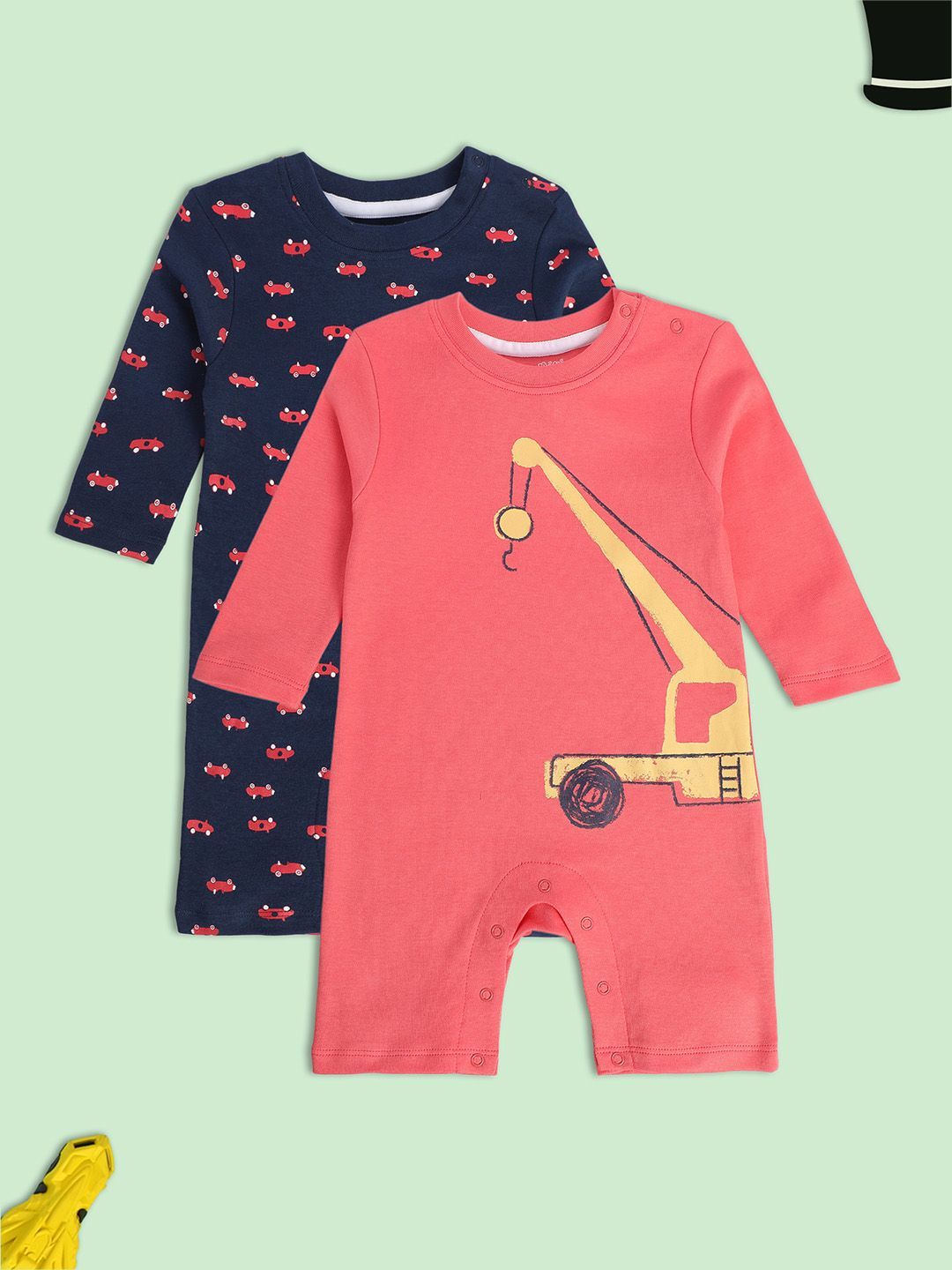     			miniklub Multicolor Cotton Rompers For Baby Boy ( Pack of 2 )