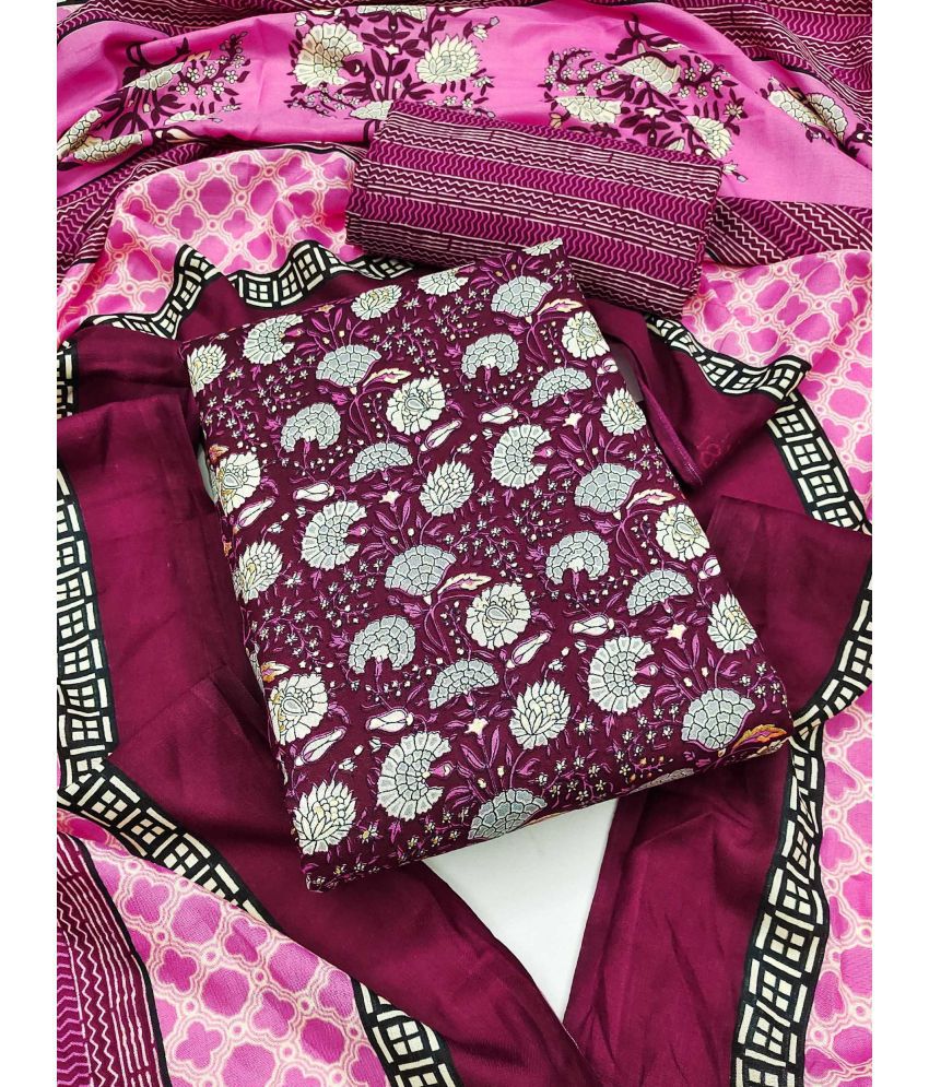    			pandadi saree Unstitched Cotton Printed Dress Material - Purple ( Pack of 1 )