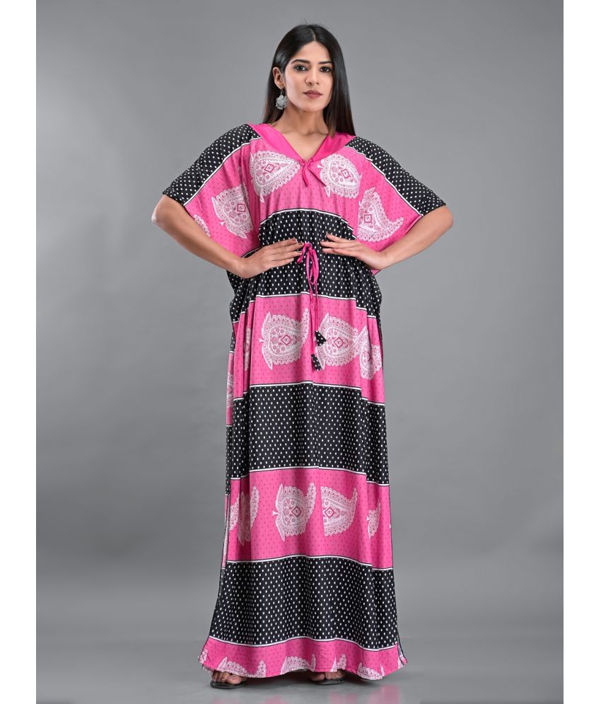     			rajeraj Pink Satin Women's Nightwear Kaftan ( Pack of 1 )