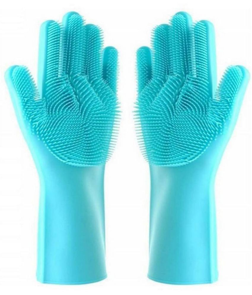     			HOMETALES Blue Silicone Free Size Cleaning Gloves ( Pack of 1 )