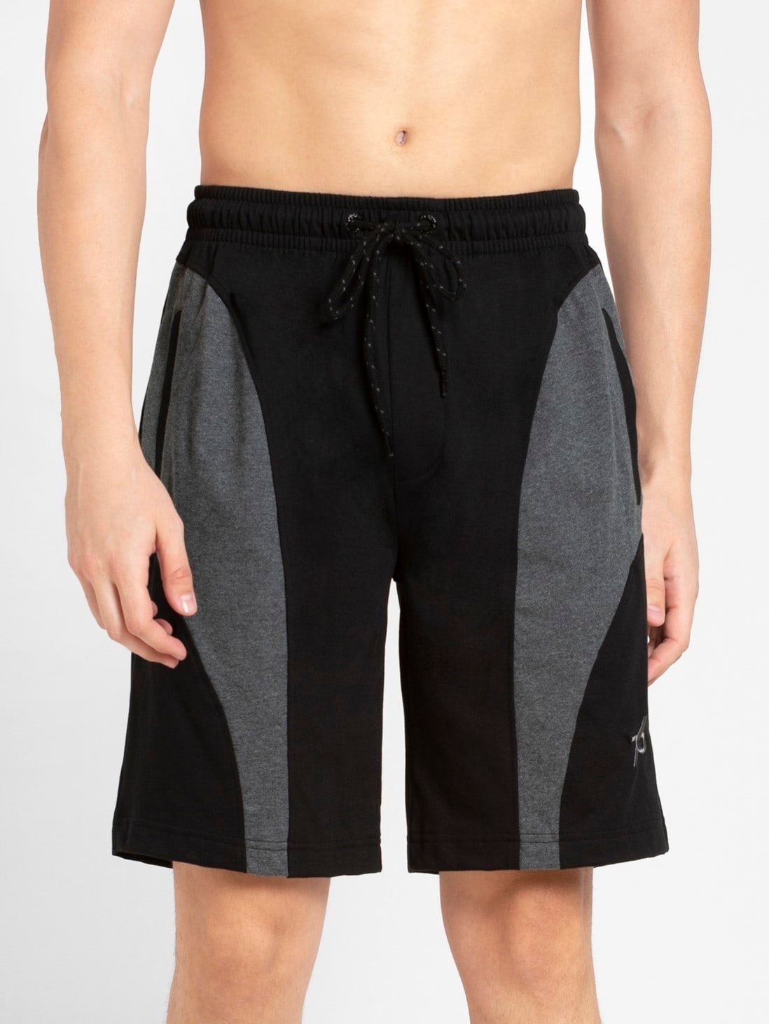     			Jockey 9411 Men's Super Combed Cotton Rich Straight Fit Solid Shorts - Black & Charcoal Melange