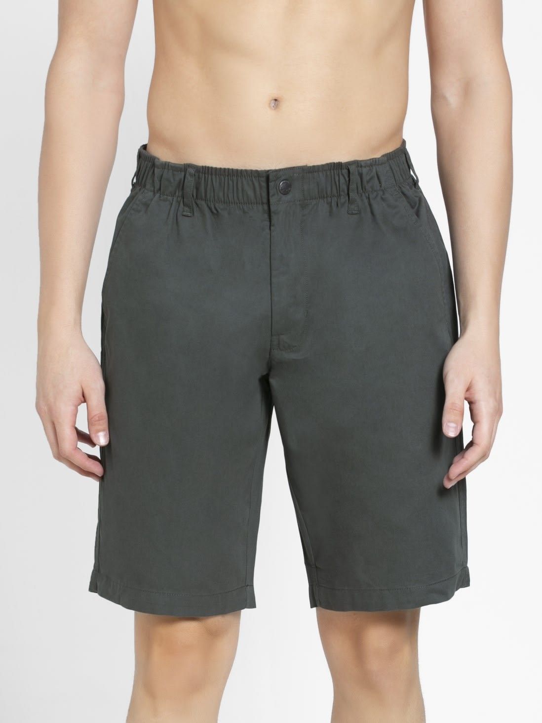     			Jockey 1203 Men's Super Combed Mercerised Cotton Woven Fabric Straight Fit Solid Shorts-Forest Green