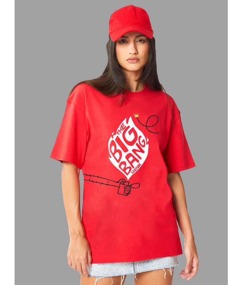     			Leotude Red Cotton Blend Oversized Women's T-Shirt ( Pack of 1 )