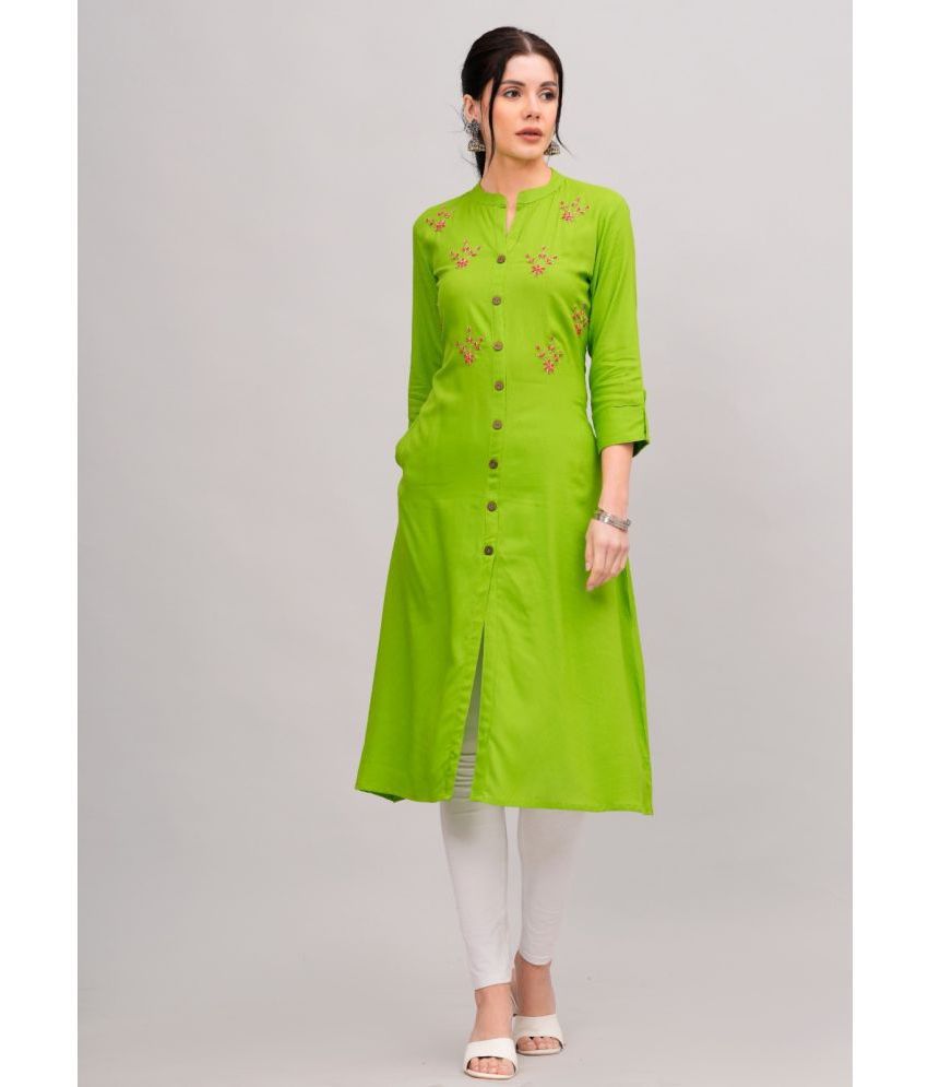    			MAUKA Rayon Embroidered Front Slit Women's Kurti - Green ( Pack of 1 )