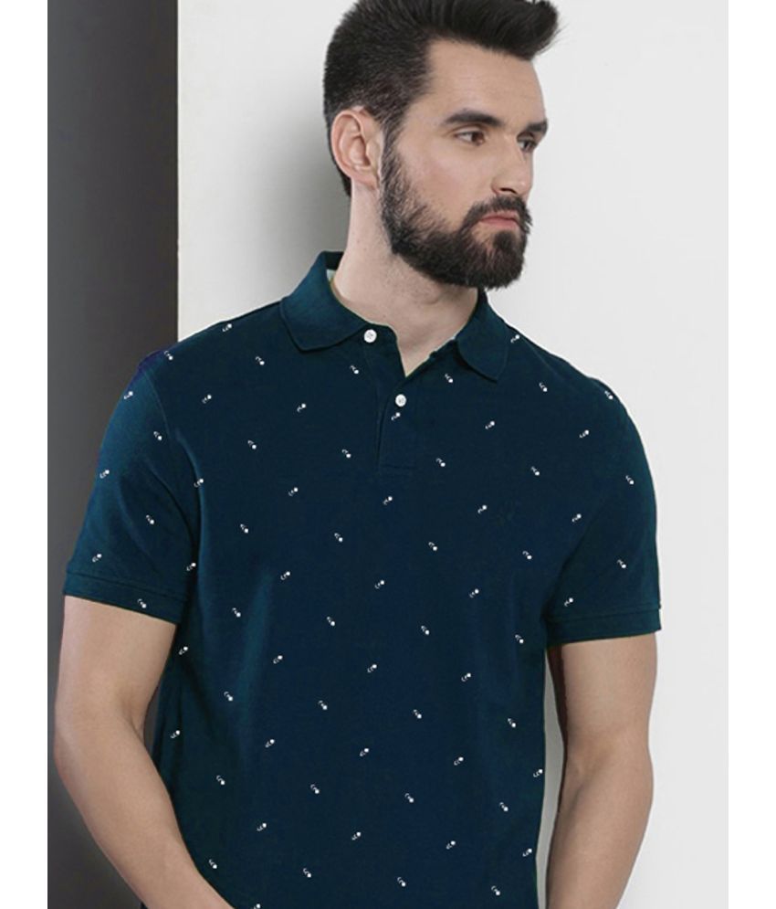     			Merriment Cotton Blend Regular Fit Printed Half Sleeves Men's Polo T Shirt - Blue ( Pack of 1 )