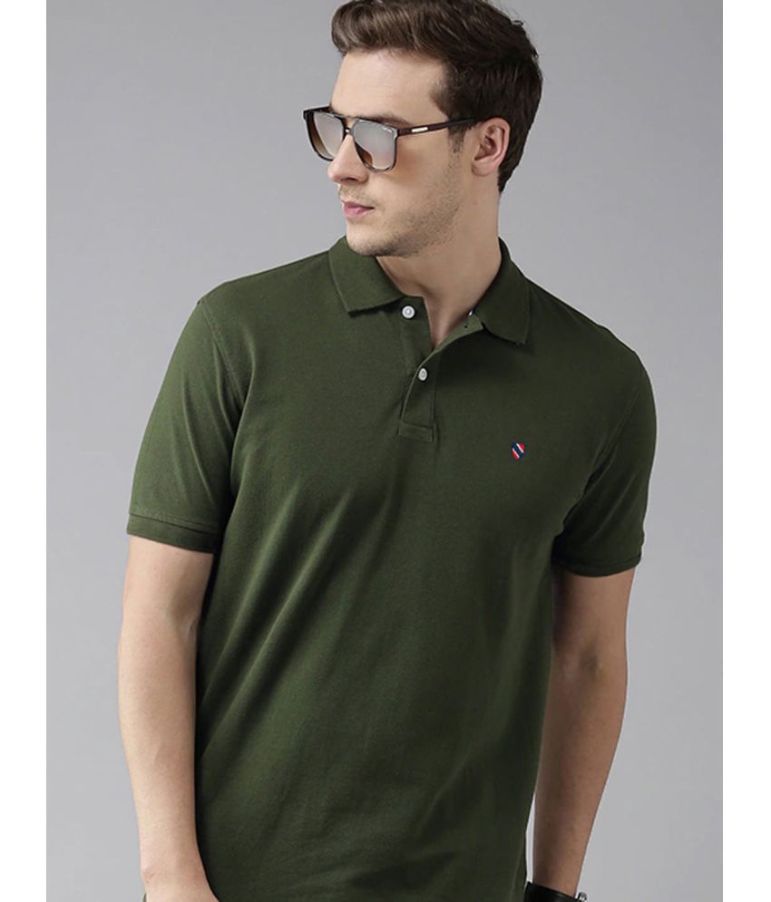     			Merriment Cotton Blend Regular Fit Solid Half Sleeves Men's Polo T Shirt - Olive Green ( Pack of 1 )