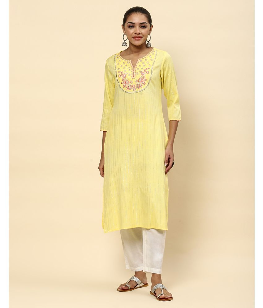     			TUNIYA Cotton Striped Straight Women's Kurti - Yellow ( Pack of 1 )