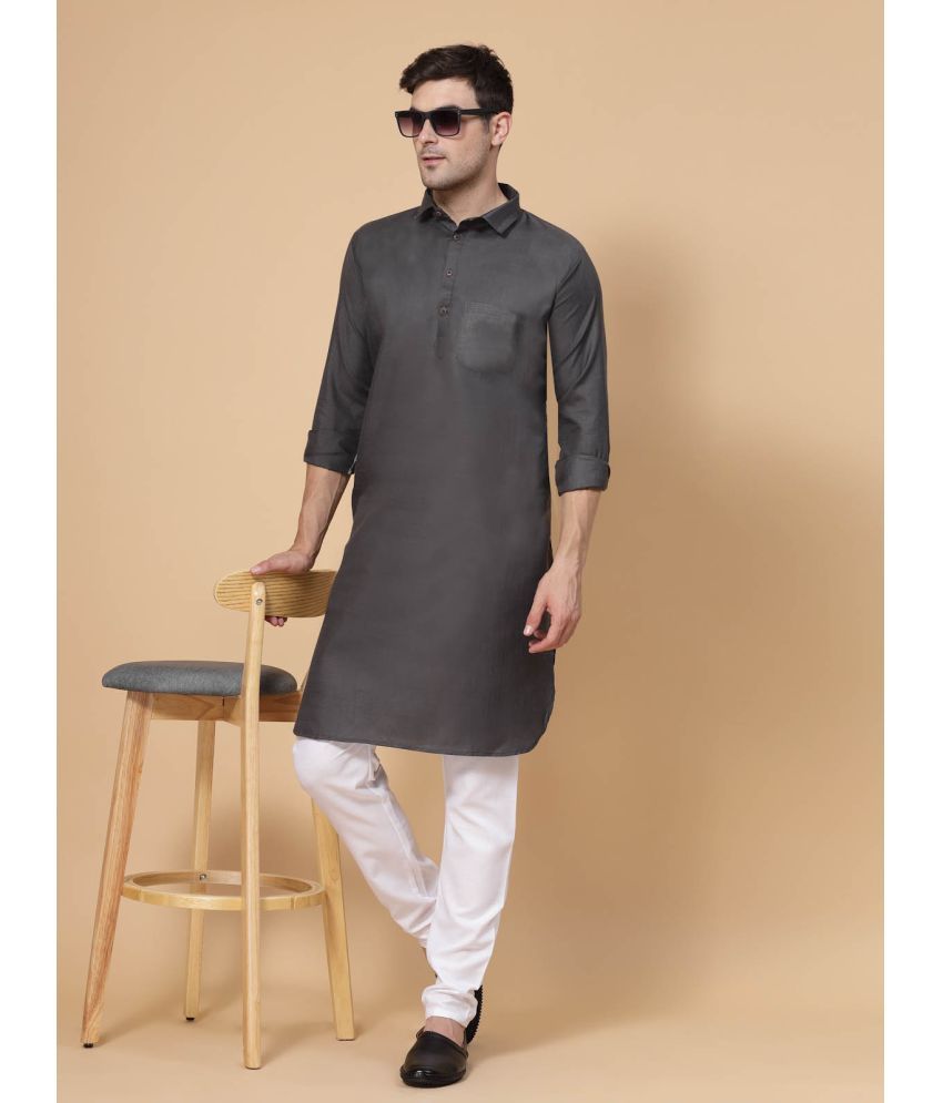     			allan peter Dark grey Cotton Blend Men's Pathani Kurta ( Pack of 1 )