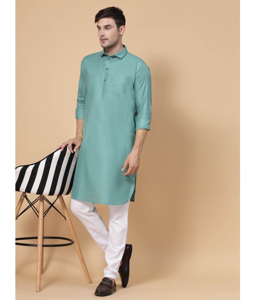     			allan peter Sea Green Cotton Blend Men's Pathani Kurta ( Pack of 1 )