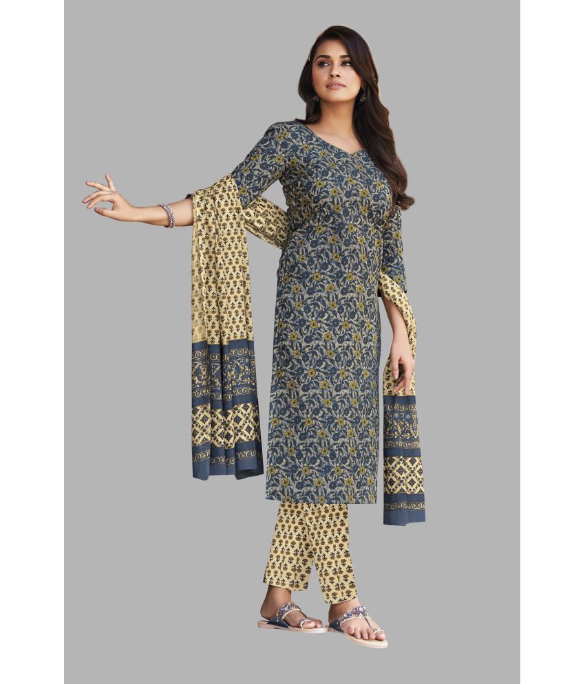     			shree jeenmata collection Cotton Printed Kurti With Pants Women's Stitched Salwar Suit - Indigo ( Pack of 1 )