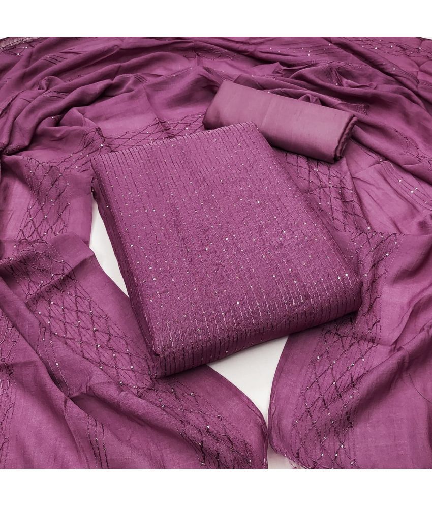     			Apnisha Unstitched Chanderi Embellished Dress Material - Purple ( Pack of 1 )