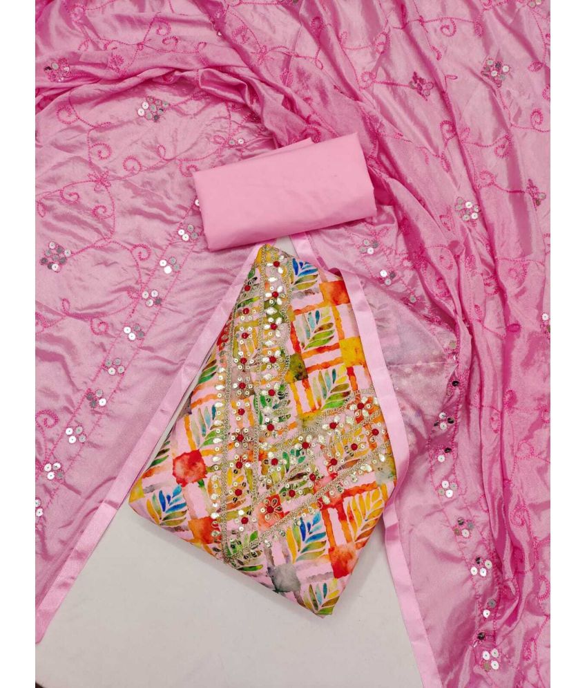     			Apnisha Unstitched Cotton Blend Embellished Dress Material - Pink ( Pack of 1 )