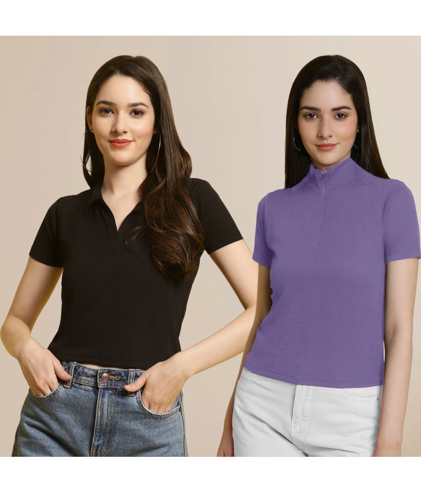     			Fabflee Multi Color Polyester Women's Crop Top ( Pack of 2 )