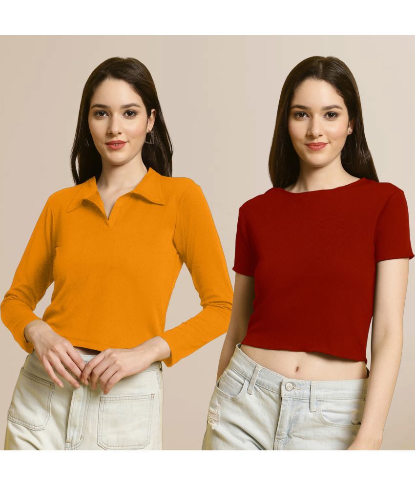     			Fabflee Multi Color Polyester Women's Crop Top ( Pack of 2 )