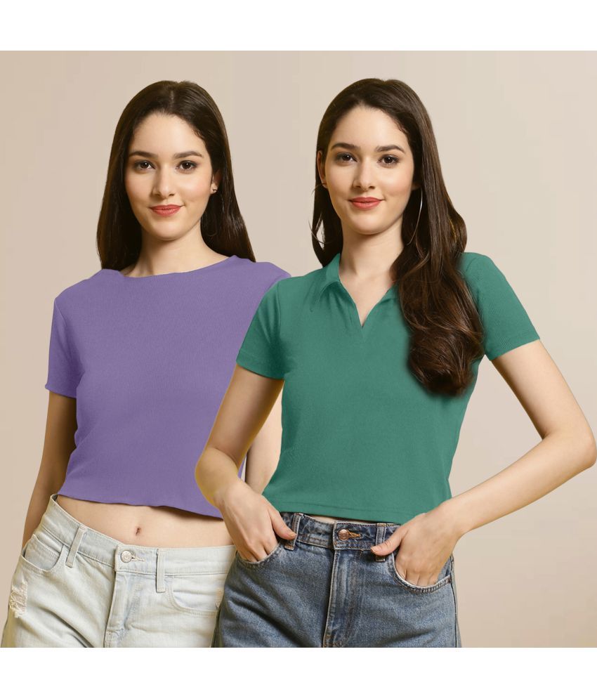     			Fabflee Multi Color Polyester Women's Crop Top ( Pack of 2 )