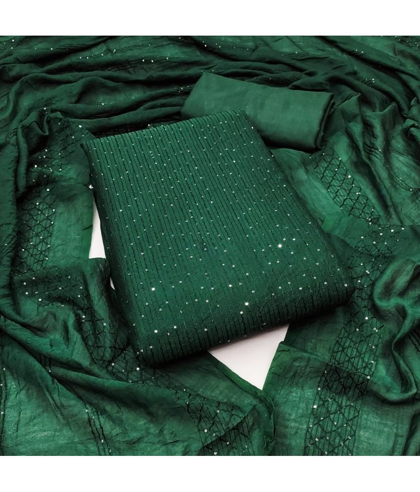     			JULEE Unstitched Chanderi Embellished Dress Material - Green ( Pack of 1 )